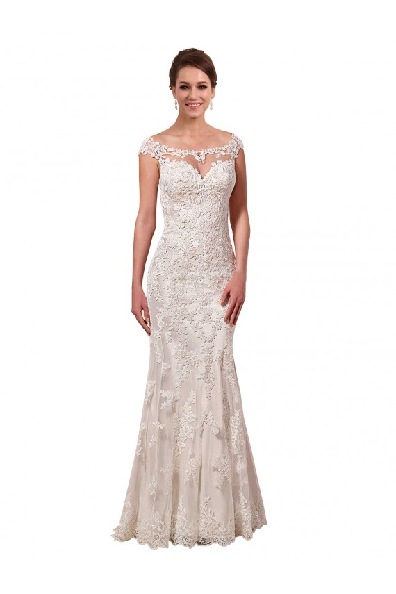 Illusion Bateau Neckline Fit and Flare Lace Wedding Dress