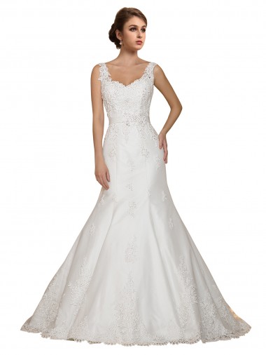 Shop Sweethart V-Neckline Lace Wedding Dress with Shoulder Straps UK