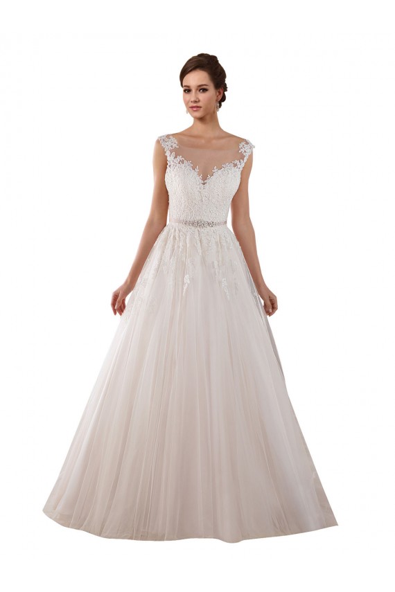 Illusion Sweetheart Neck Ball Gown Tulle Wedding Dress with Lace Bodice