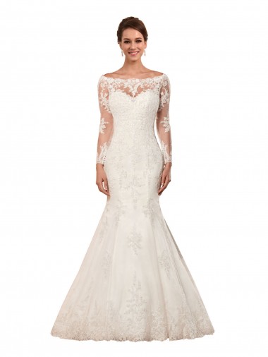 Shop Long Sleeves Mermaid Lace Wedding Dress with Illusion Back UK