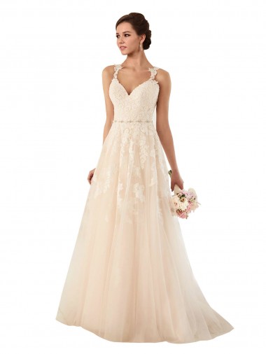 Shop Sweetheart A-Line Tulle Wedding Dress with Lace Illusion Back UK