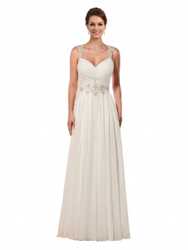 Shop Sweetheart A-Line Chiffon Wedding Dress with Beaded Shoulder Straps UK