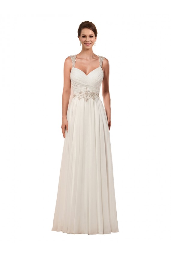 Sweetheart A-Line Chiffon Wedding Dress with Beaded Shoulder Straps