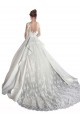 Long Sleeves Illusion Neck A-Line Satin Wedding Dress with Lace Bodice