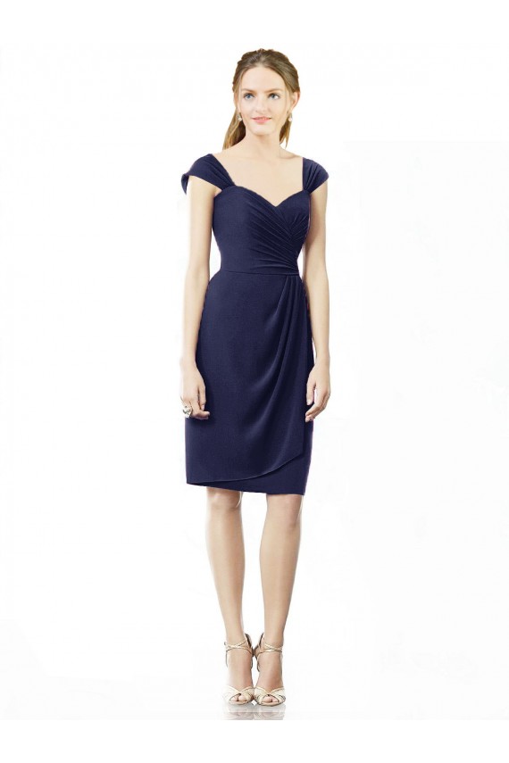 Cocktail Length Short Cap Sleeves Chiffon Bridesmaid Dress