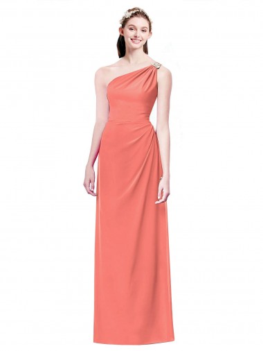 Shop Draped Full Length One Shoulder Chiffon Bridesmaid Dress UK