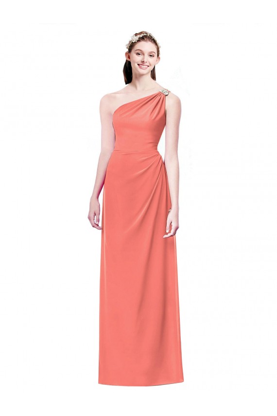 Draped Full Length One Shoulder Chiffon Bridesmaid Dress