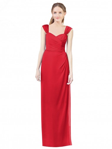 Shop Long Chiffon Bridesmaid Gown with Neckline Straps UK