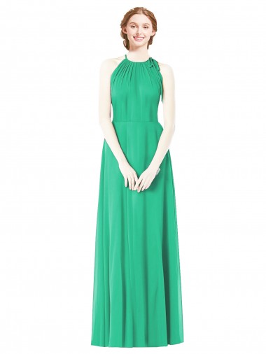 Shop Halter Neckline Long Chiffon Bridesmaid Dress with Side Bow UK