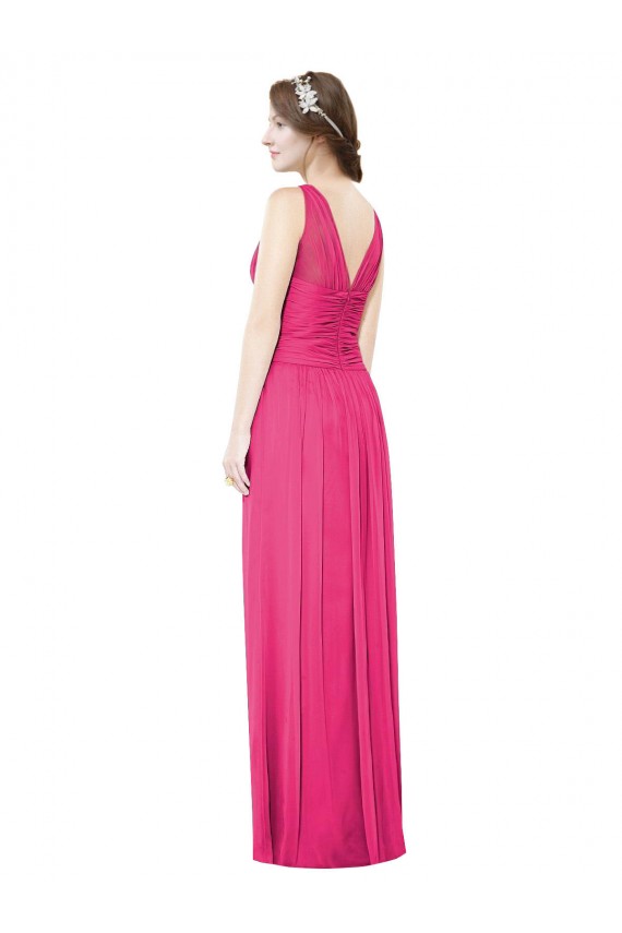 Sleeveless V-Neck Long Chiffon Bridesmaid Dress with V-Back