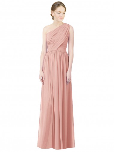 Shop One Shoulder Long Chiffon Bridesmaid Dress with Shirred Waistband UK