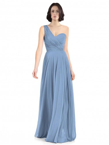 Shop One Shoulder Long Chiffon Bridesmaid Dress with Sweetheart Bodice UK