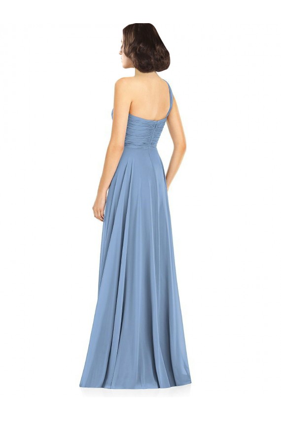 One Shoulder Long Chiffon Bridesmaid Dress with Sweetheart Bodice