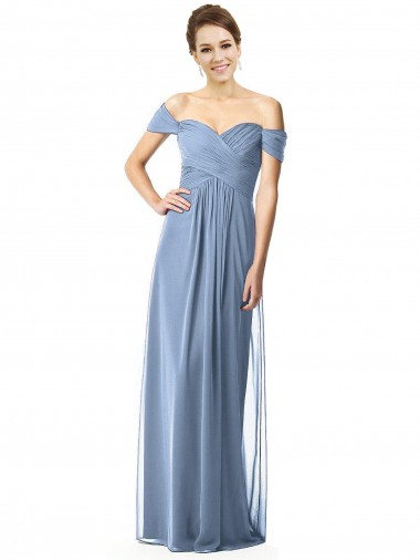 Shop Off the Shoulder Chiffon Bridesmaid Dress with Draped Bodice UK
