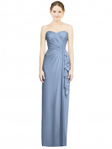 Shop Strapless Full-Length Chiffon Bridesmaid Dress with Front Slit UK