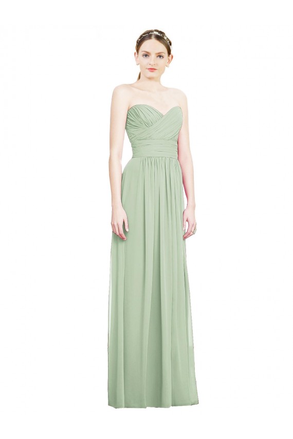 Crisscross Draped Full Length Strapless Chiffon Bridesmaid Dress