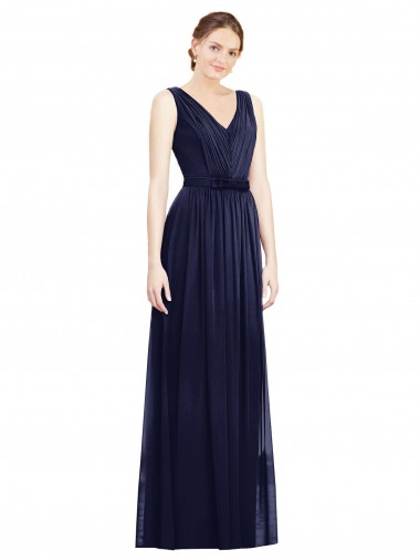 Shop Full-Length V-Neck Lux Chiffon Bridesmaid Dress with V-Back UK