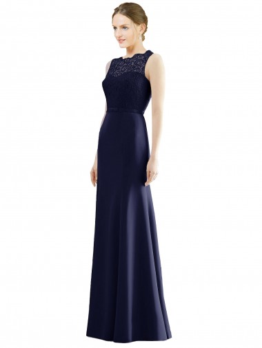 Shop Lace Bodice Open Back Trumpet Chiffon Bridesmaid Dress with Bow Belt UK