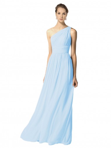 Shop One Shoulder Long Chiffon Bridesmaid Dress with Shirred Bodice and Front Keyhole UK