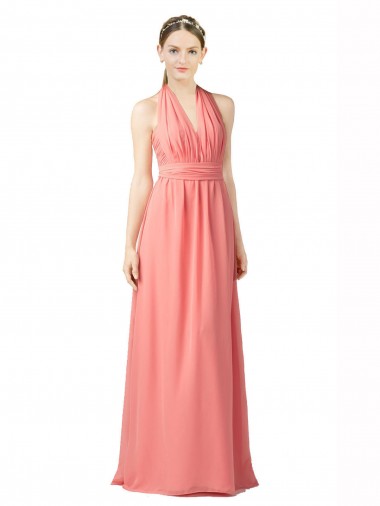 Shop Shirred Bodice Full Length Long Chiffon Bridesmaid Dress UK