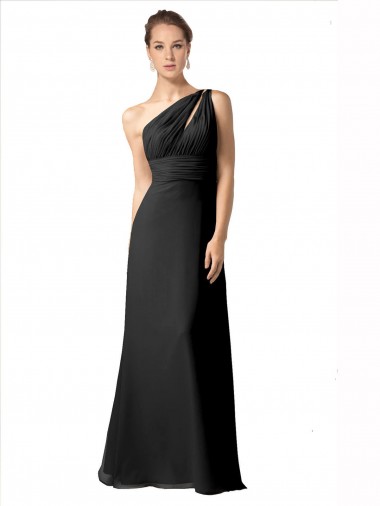 Shop One Shoulder Full Length Chiffon Bridesmaid Dress with Shirred Bodice UK