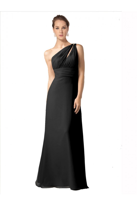 One Shoulder Full Length Chiffon Bridesmaid Dress with Shirred Bodice