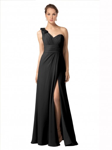 Shop Sheer One Shoulder Chiffon A-Line Bridesmaid Dress with Slit UK