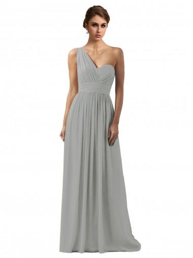 Shop Ruffled One Shoulder Floor Length Long Chiffon Bridesmaid Dress UK
