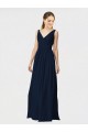 Long Chiffon Bridesmaid Dress with Shirred Bodice and V-Neckline