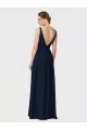 Long Chiffon Bridesmaid Dress with Shirred Bodice and V-Neckline