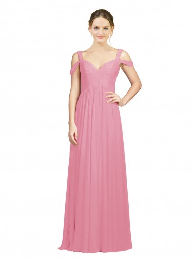Shop Sweetheart Long Chiffon Bridesmaid Dress with Off the Shoulder Straps UK