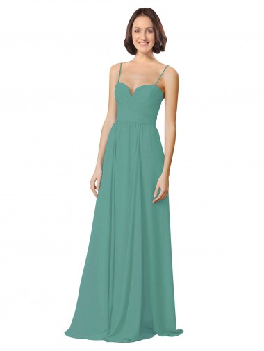 Shop Spaghetti Straps Sweetheart A-Line Chiffon Bridesmaid Dress UK