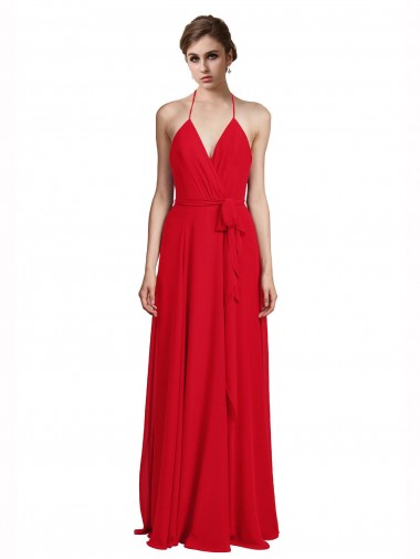 Shop V-Neck Spaghetti Halter Strap Chiffon Bridesmaid Dress UK