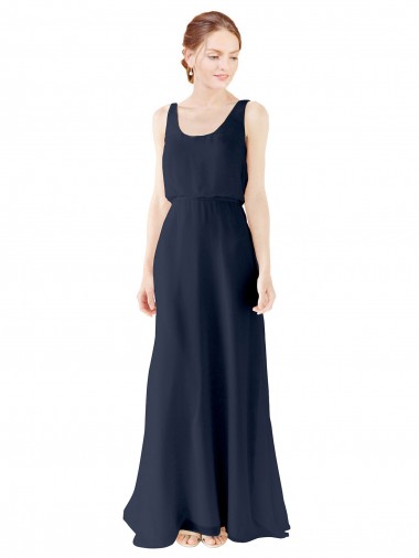 Shop Scoop Neckline Fitted Long Chiffon Bridesmaid Dress Open Back UK