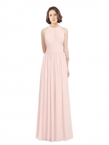 Shop Sleeveless Chiffon High Neck Bridesmaid Dress with Diagonal Pleats UK