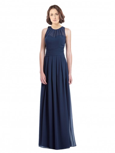 Shop Chiffon High Neck Sleeveless Bridesmaid Dress with Pleats UK