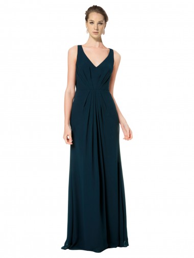 Shop Long Chiffon V-Neck Sleeveless Bridesmaid Dress with Large Keyhole Back UK