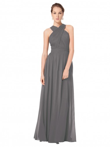 Shop Long Chiffon Halter Bridesmaid Dress Keyhole Back UK