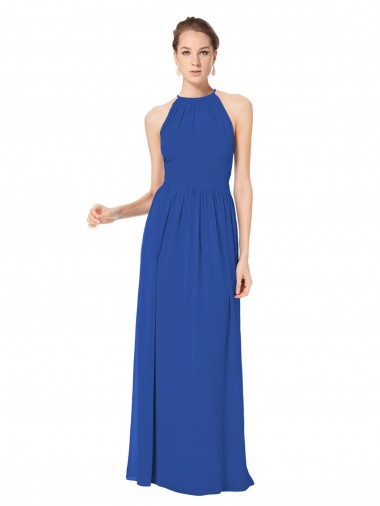 Shop Long Chiffon High-Neck Sleeveless Bridesmaid Dress UK