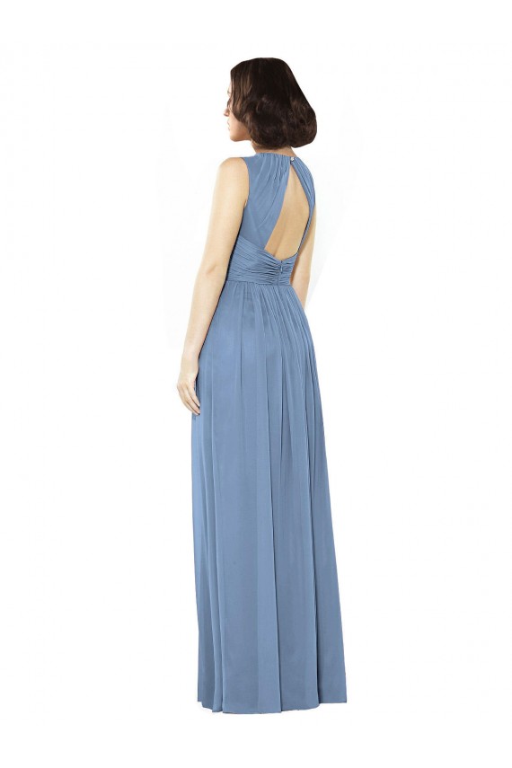 Open Keyhole Back Bateau Neck Chiffon Bridesmaid Dress