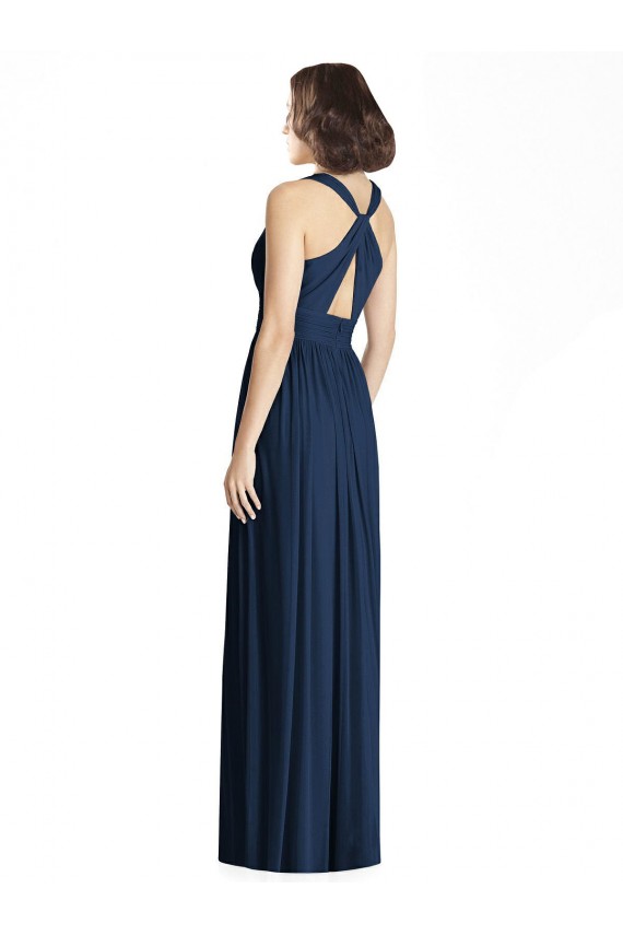 Cut Out Back Long Chiffon V-Neck Bridesmaid Dress