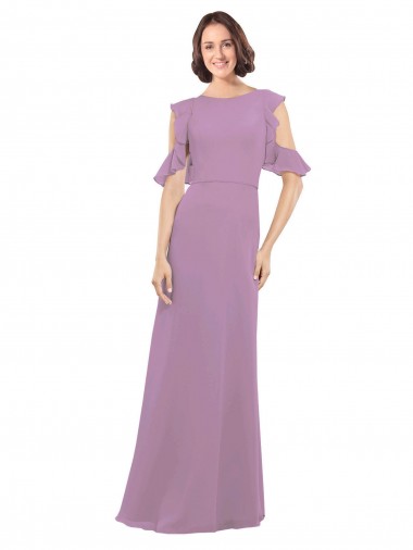 Shop Long Chiffon Bridesmaids Dress with Flounced Sleeve Detail and Criss Cross Back UK