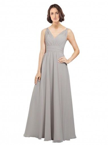 Shop Twist Shouder Full Chiffon Bridesmaids Dress with V-Neckline and V-Back UK