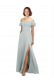 Luxe Chiffon Bridesmaids Dress with Off the Shoulder Flounced Neckline