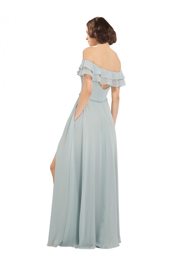 Luxe Chiffon Bridesmaids Dress with Off the Shoulder Flounced Neckline