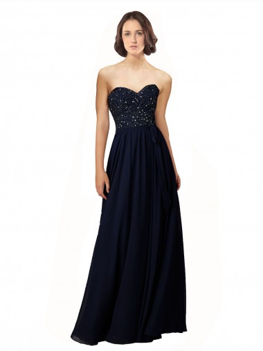 Shop Long Chiffon Sweetheart Neckline Bridesmaid Dress with Beading UK