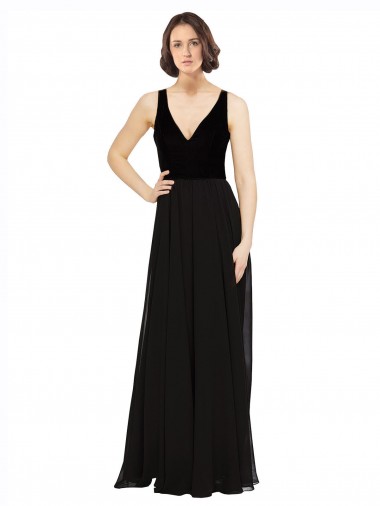 Shop Stretch Velvet and Chiffon Bridesmaids Dress with V-Neckline UK