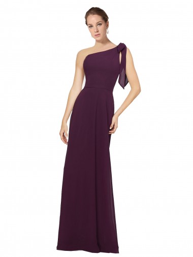 Shop One Shoulder Chiffon Bridesmaids Dress with Shoulder Bow UK