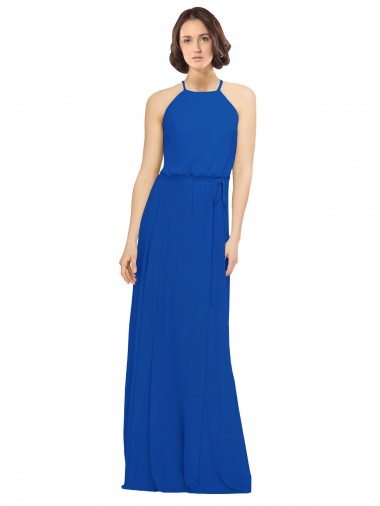 Shop Long Jewel Neckline Chiffon Bridesmaids Dress wit Chiffon Tie Sash UK