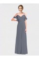Long Chiffon Spaghetti Strap V-Neck Bridesmaid Dress with Off-The-Shoulder Flutter Sleeves
